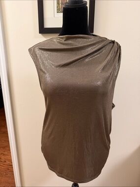 Banana Republic Metallic Olive Draped Neck Sleeveless Top